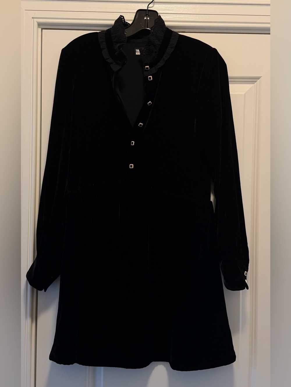The Kooples Black Velvet Long Sleeve Ruffle Collar Dress